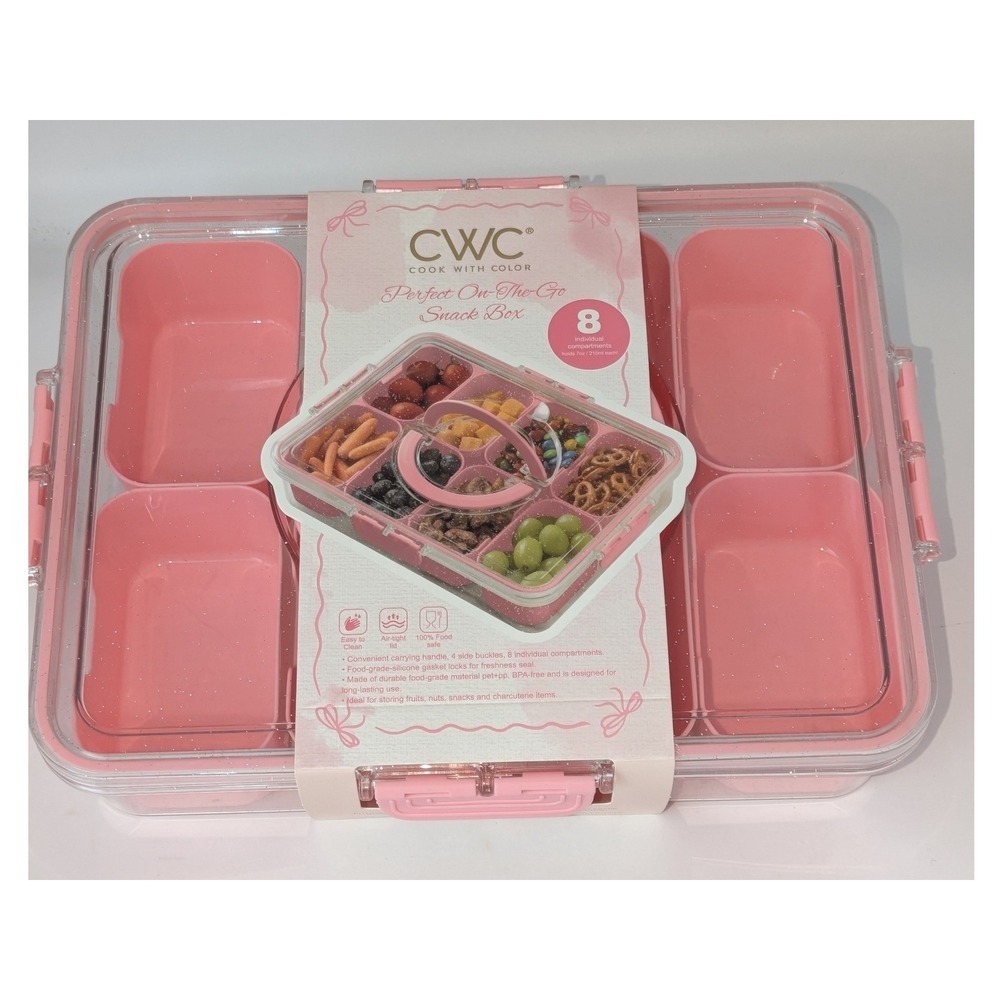 CWC Cook With Color Pink Snack Box 8 Compartment Bento Charcuterie NWT